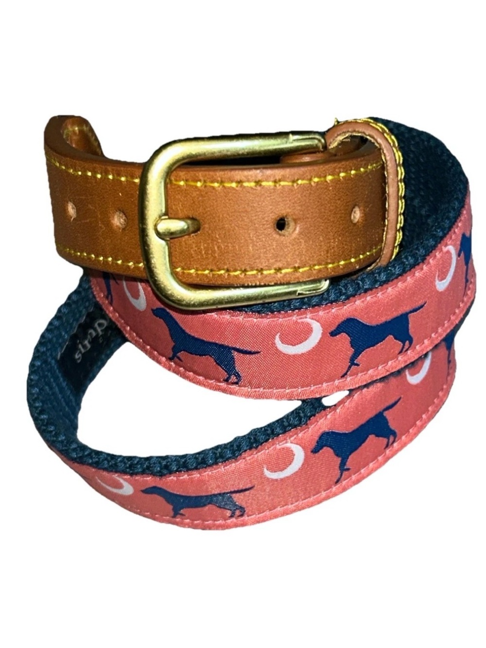 Simply Southern Dog Golf Belt Canvas Brown Leather with Brass Buckle Size 36